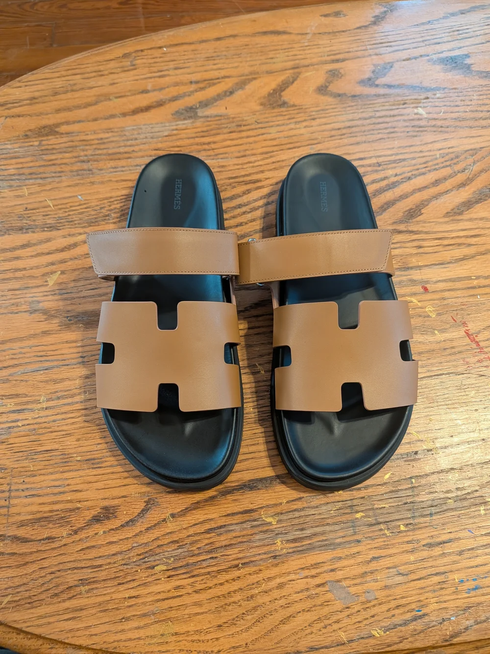 AUTHENTIC Hermes Chypre Men's Brown Leather Slide Sandals
